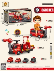Xe chòi chân scooter thông minh biến dạng 2in1 mô phỏng ô tô cứu hoả có vòi phun nước, máy xúc cần cẩu cho bé