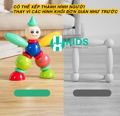 Đồ chơi xếp hình nam châm hình khối thế hệ mới, lắp ráp thông minh thành hình người