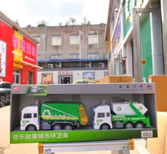 Set 2 Xe Chở Rác Chạy Pin Có Đèn Nhạc Cho Bé Tỉ Lệ 1:18 – Mã 6883