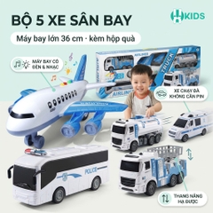 Set 5 Xe Chủ Đề Sân Bay XLQ-5F, Máy Bay Có Đèn Nhạc Cho Bé - Đồ Chơi XKIDS