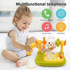 Điện Thoại Thỏ Để Bàn, Đồ Chơi Đa Năng Có Đàn Piano Đèn Nhạc Cho Bé