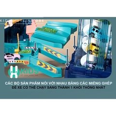 Full Bộ Đồ Chơi Đường Đua Khủng Long Siêu Tốc Kết Hợp Garage 5 Tầng Cho bé