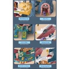 Full Bộ Đồ Chơi Đường Đua Khủng Long Siêu Tốc Kết Hợp Garage 5 Tầng Cho bé