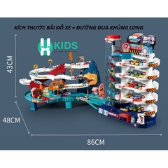 Full Bộ Đồ Chơi Đường Đua Khủng Long Siêu Tốc Kết Hợp Garage 5 Tầng Cho bé