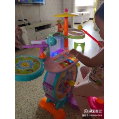 Bộ đồ chơi trống Jazz Drum kết hợp bàn nhạc cụ nhiều chế độ có sẵn micro ghi âm cho bé (kèm ghế ngồi)