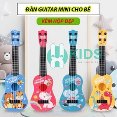 Đàn guitar mini cho bé, đàn ukulele cho trẻ em học tập âm nhạc có hộp đẹp tiếng anh