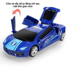 Đồ chơi xe đua ô tô điện có âm thanh, ánh sáng, có thể xoay 360, mở cửa tự động, cảm biến tránh chướng ngại vật