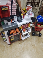 Đồ chơi siêu thị bán hàng size to lớn 64pcs kèm xe đẩy có quầy pha cafe, quầy tính tiền, máy quẹt thẻ có đèn nhạc cho bé