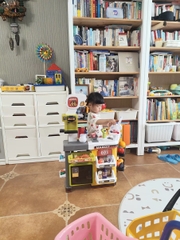 Đồ chơi siêu thị thế hệ mới 65 pcs cỡ đại bự kèm xe đẩy có quầy cà phê máy tính tiền, quẹt thẻ có nhạc cho bé