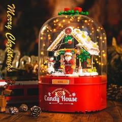 Hộp nhạc giáng sinh lắp ghép xếp hình người tuyết, cây thông noel có tuyết rơi tự động xoay 360 độ và đèn bắt mắt