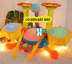 Đồ chơi trống Jazz Drum cỡ lớn có đèn phím đàn piano đa năng kèm micro hát giáo dục âm nhạc sớm cho bé từ 6 tháng tuổi