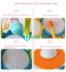 Đồ chơi trống Jazz Drum cỡ lớn có đèn phím đàn piano đa năng kèm micro hát giáo dục âm nhạc sớm cho bé từ 6 tháng tuổi