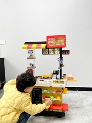 Đồ chơi nhà hàng đồ nướng gà rán quầy ăn nhanh X KID cao 102cm kèm hiệu ứng đổi màu đồ ăn, vòi nước khói, máy tính tiền