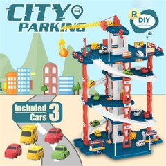 Đồ Chơi Bãi Đỗ Xe 3 Tầng Cho Bé Kèm 3 Xe – Đường Ray Ô Tô City Parking Có Cần Cẩu, Lắp Ráp DIY