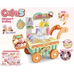 Đồ Chơi Xe Đẩy Bán Kem Cho Bé Có Đèn Nhạc – Set Quầy Kem Mini Kèm Phụ Kiện, Nhập Vai Bán Hàng
