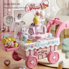 Đồ Chơi Xe Đẩy Bán Kem Cho Bé Có Đèn Nhạc – Set Quầy Kem Mini Kèm Phụ Kiện, Nhập Vai Bán Hàng