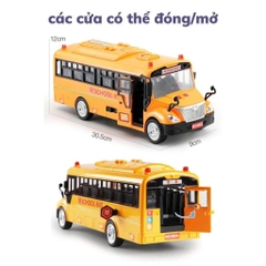 Xe Buýt Đồ Chơi Cho Bé Có Đèn LED Âm Thanh – Mô Hình Xe Bus Trường Học Mở Cửa, Kích Thước Lớn 30cm