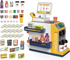 Bộ đồ chơi siêu thị mini cho bé kèm máy quét tính tiền 46 chi tiết – quầy bán hàng mô phỏng có đèn âm thanh