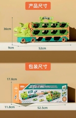 Xe tải container vận chuyển khủng long cỡ lớn biến hình đường ray ô tô siêu tốc dài 2m1 kèm nhiều ô tô cho bé