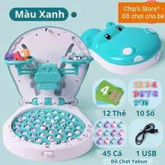 Đồ Chơi Câu Cá Nam Châm kèm cân toán học có phát nhạc Tiếng Anh, thẻ bảng chữ số, sạc pin bằng USB và 45 cá nhỏ