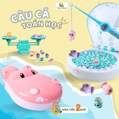 Đồ Chơi Câu Cá Nam Châm kèm cân toán học có phát nhạc Tiếng Anh, thẻ bảng chữ số, sạc pin bằng USB và 45 cá nhỏ