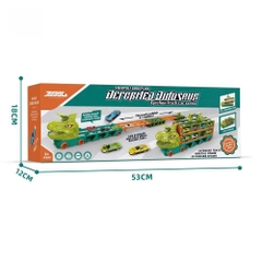 Xe tải container vận chuyển khủng long cỡ lớn biến hình đường ray ô tô siêu tốc dài 2m1 kèm nhiều ô tô cho bé