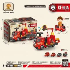 Xe Chòi Chân Xe Tải Đỏ Cho Bé – Biến Hình Gara 2in1, Kèm 4 Xe Mini – Mã ZH914