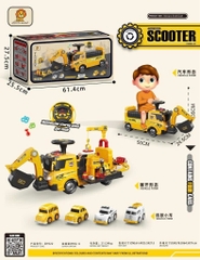 Xe Chòi Chân Máy Xúc Có Cần Cẩu Cho Bé – Biến Hình Gara 2in1, Kèm 4 Xe Mini – Mã ZH922