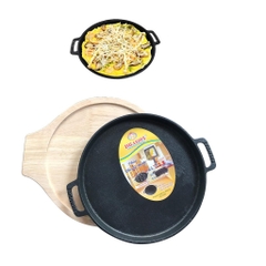 Chảo Gang Chống Dính Làm Bánh Xèo, Bánh Mì Chảo Kèm Đế Gỗ Cao Cấp Tiện Dụng