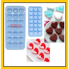 Bộ 3 khay làm đá - thạch rau câu 21 viên hình tim - Giao màu ngẫu nhiên