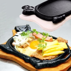 Bộ Chảo gang bò bít tết chống dính kèm đế gỗ HÀNG CHÍNH HÃNG