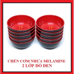 Bộ 10 Chén cơm _ bát cơm nhựa melamine đỏ đen Fataco