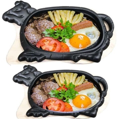 Bộ 2 Chảo Gang Bò Né Kèm 2 Đế Gỗ Loại Dày Hàng Chính Hãng