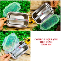 COMBO Bộ 3 Hộp BẢO QUẢN thực phẩm INOX 304 có NẮP. DỤng cụ đựng chứa trữ ĐA NĂNG trong tủ lạnh AN TOÀN SỨC KHOẺ đồ ăn luôn TƯƠI NGON CHUYÊN NGHIỆP