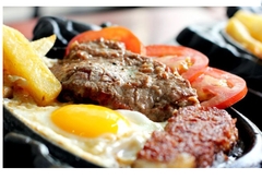 Bộ Chảo gang bò bít tết chống dính lớn tổ ong kèm đế gỗ