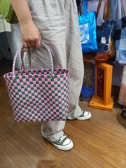 Lou Checkboard Shopper | Peacock + Hotpink