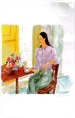 Tranh Tao A3 Coffee Girl / girl with coffee