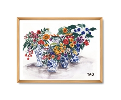 Tranh Tao Flowers In cobalt blue vases