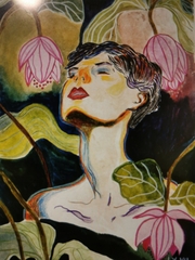 Tranh Ly Vu Woman with Lotus flowers A4