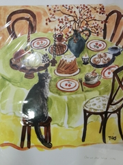 Tranh Tao A3 Cat at the table ( green table )