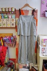 Quần dài suông kẻ ghi cotton