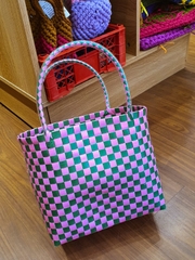 Lou Checkboard Shopper | Peacock + Hotpink