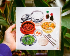Tranh PhanhShi Vuông Cà phê / Hàng rong / Bữa cơm / Xe bánh mì