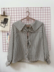 Áo dài tay cột nơ kẻ sọc đen trắng Líu Lô 590