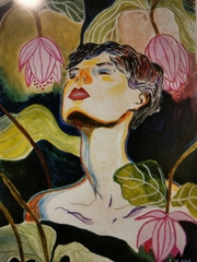 Tranh Ly Vu Woman with Lotus flowers A3