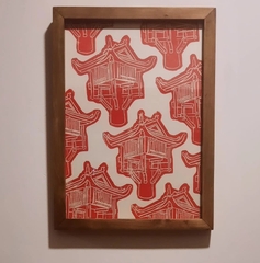 Tranh A4  linocut Vietnamese Architecture Squared Designs Hanoi