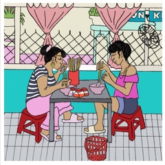 Tranh Hannah Budd A4 Square Bun Hen Riso