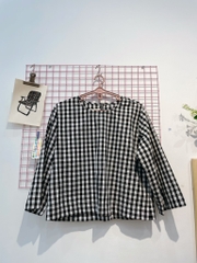 Áo dài tay kẻ caro đen trắng Líu Lô 450