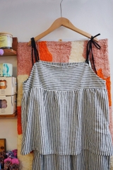 Áo hai dây babydoll kẻ ghi cotton