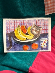 Tranh Tao A4 Still life with cat ( Blue)